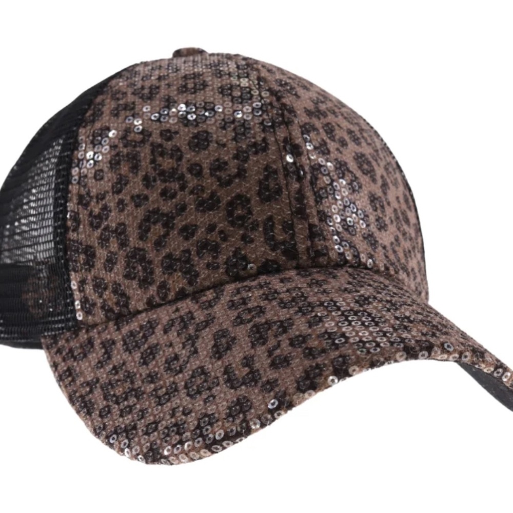 Clear Sequin Leopard C.C Ball Cap/Taupe